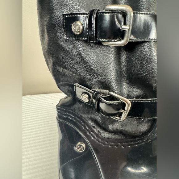 Stuart Weizmann snowflake black grainy nero rubber boot size 8.5 39 faux fur - Picture 8 of 17